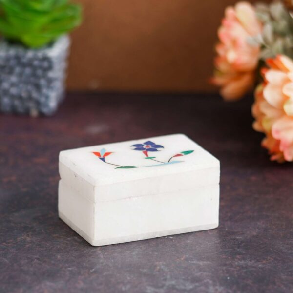 White Marble with floral inlay work Trinket Jewelry Box for Multi Purpose Use